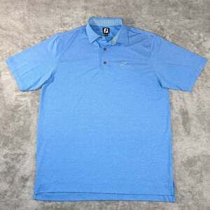 FootJoy Men's Large Blue Performance Golf Polo Shirt with Stripe Collar Detail